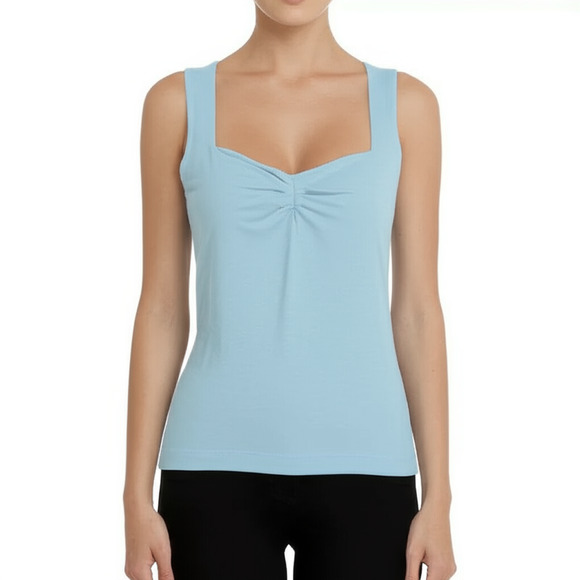 Tops - Womens‎ Tank Top Size XL Light Blue Ruched Square Neckline Casual Chic